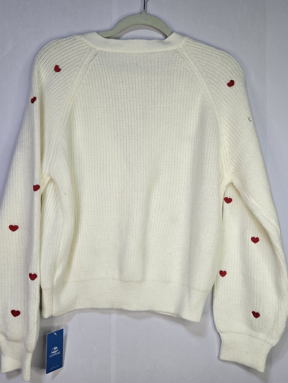 CUPSHE Women's Size M White Knit Cardigan with Red Heart Accents NWT - Picture 5 of 9